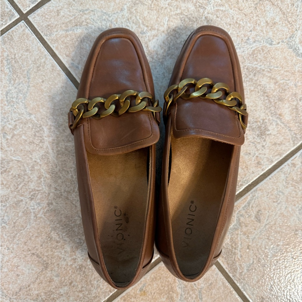 Vionic Brown Loafers with Gold Accent